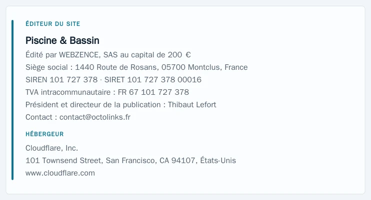 Coordonnées légales de l&rsquo;éditeur et de l&rsquo;hébergeur du site